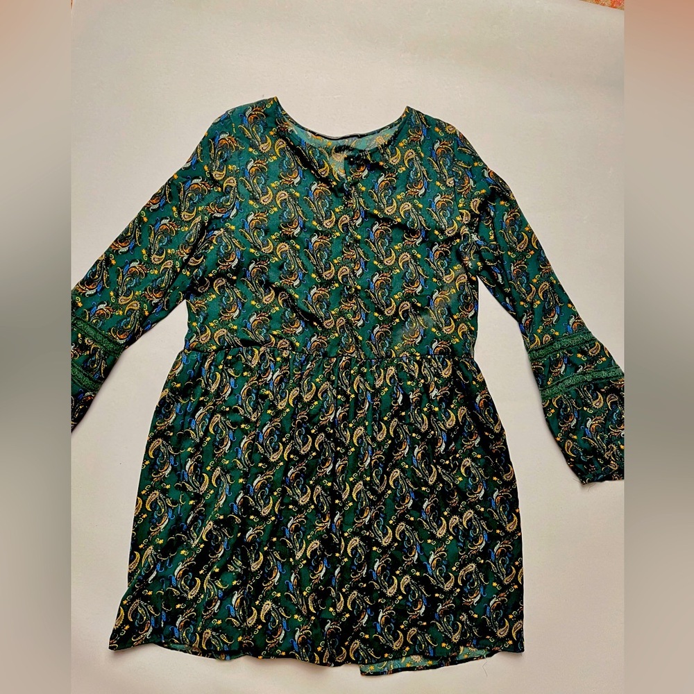 Zara Paisley Print Long-Sleeve Dress - Green & Blue